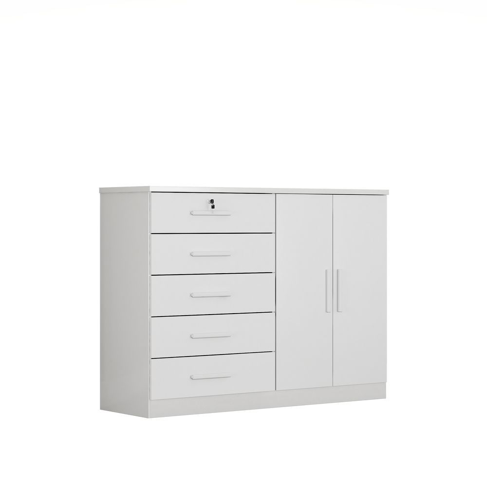 Cômoda Space 5 Gavetas MDF-MDP Puxador em MDF Branco Móveis Novo Horizonte