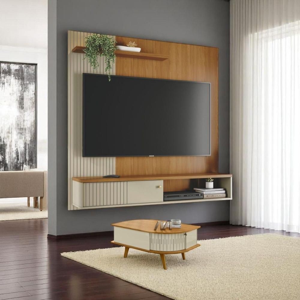 Conjunto Aurora Opala para TV 65" 160,5CM MDP com 2 Portas Cumaru-Opala Madetec Móveis