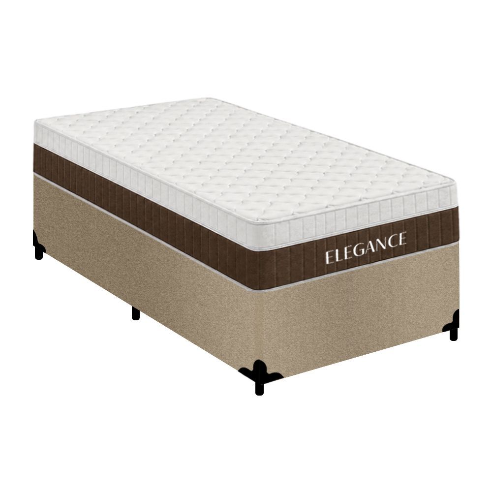 Cama Box com Colchão Solteiro Elegance Pillow Top Molas Ensacadas Suede Bege Royal