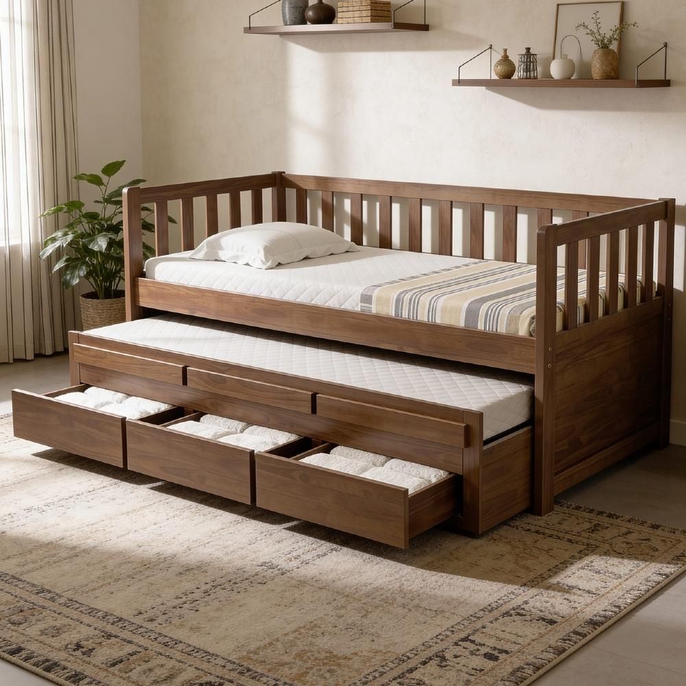 Cama Solteiro com Auxiliar Milo Castanho B11 3 Gavetas Madeira Maciça Café Mpozenato