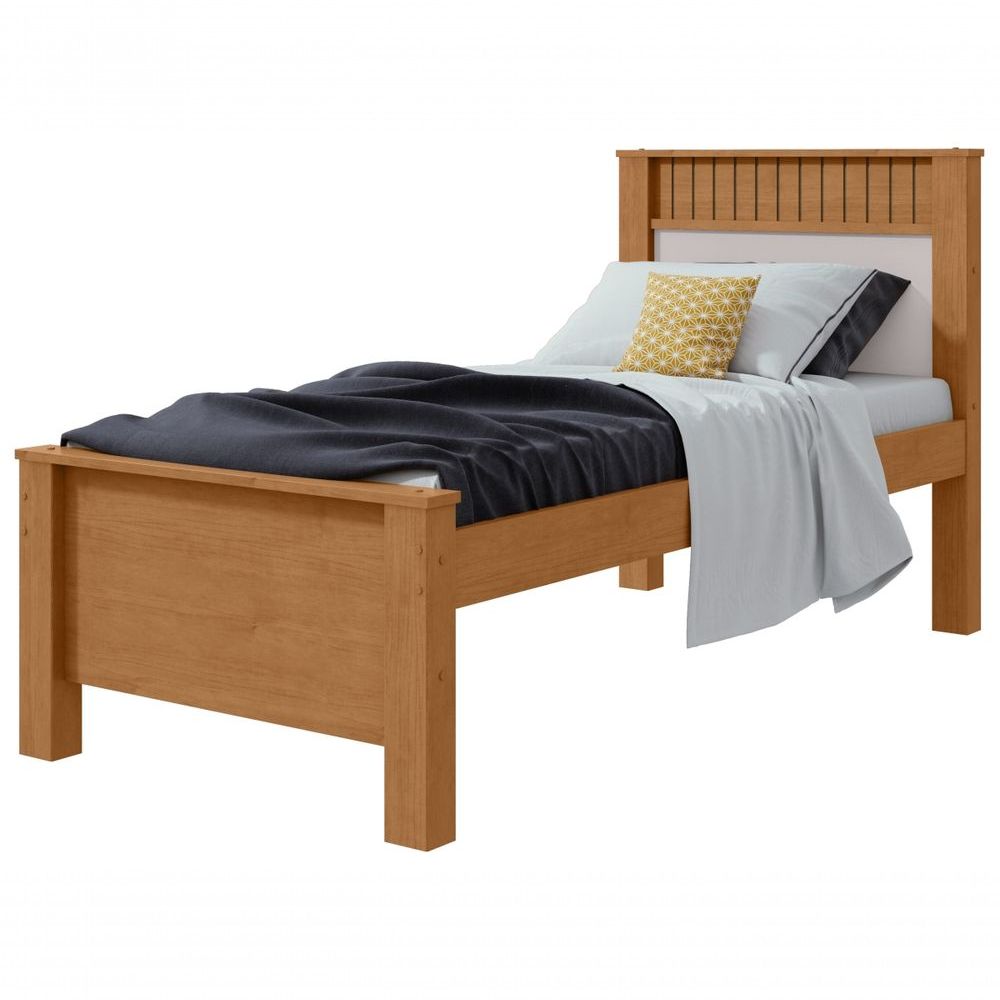 Cama Solteiro Athenas com Cama Auxiliar MDF Amêndoa e Off White Móveis Lopas