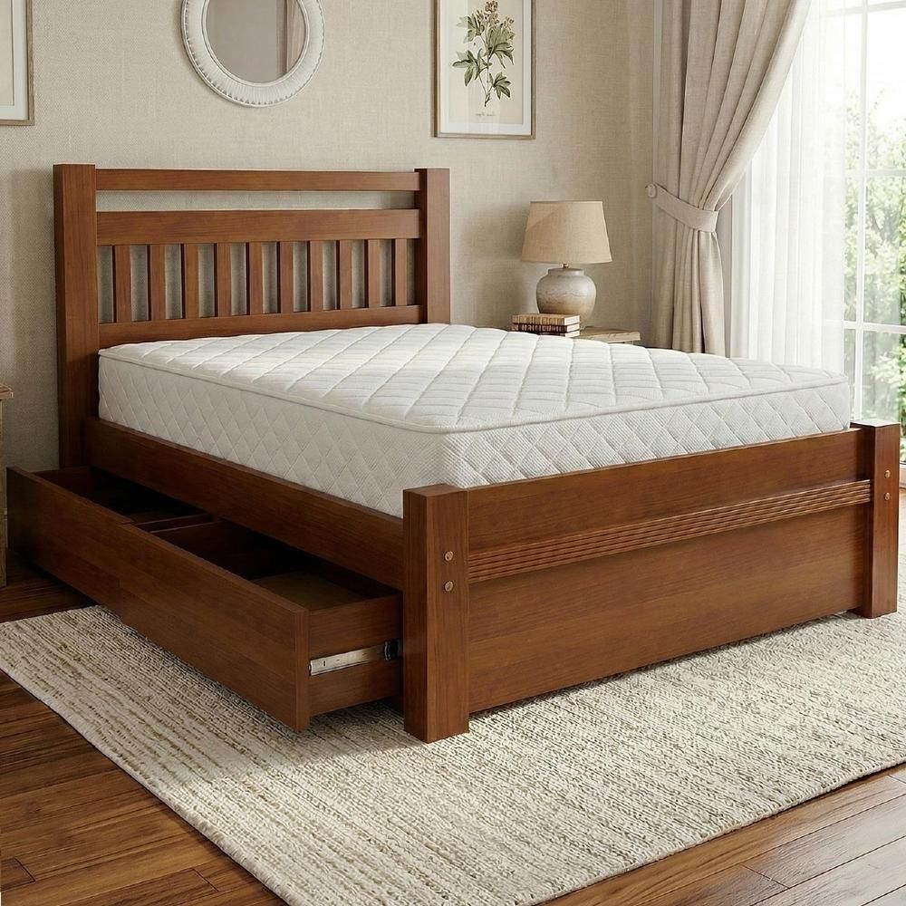 Cama Casal Queen 160cm Orlex Avelã B11 com 2 Gavetas Madeira Maciça Amêndoa Mpozenato