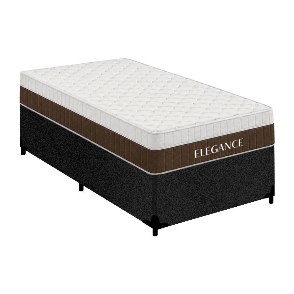Cama Box com Colchão Solteiro Elegance Molas Ensacadas Suede com Tratamento Antiácaro Preto Royal