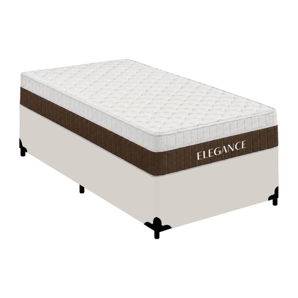Cama Box com Colchão Solteiro Elegance Pillow Top Molas Ensacadas Tecido Liso Branco Royal