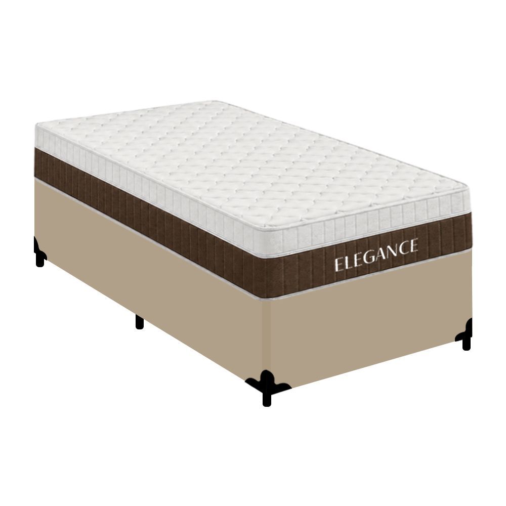 Cama Box com Colchão Solteiro Elegance Molas Ensacadas Tecido Liso Bege Royal