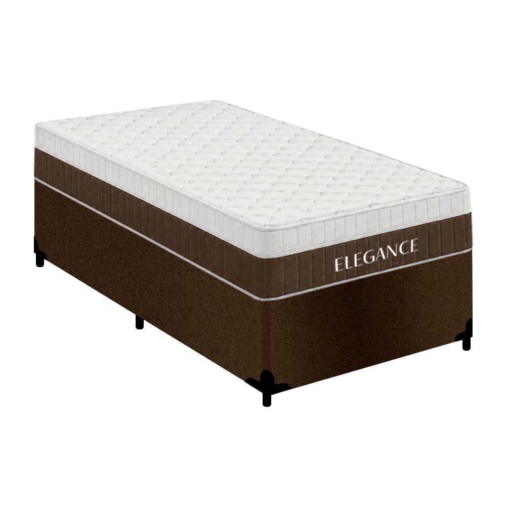 Cama Box com Colchão Solteiro Elegance Pillow Top Molas Ensacadas Tecido Suede Marrom Royal
