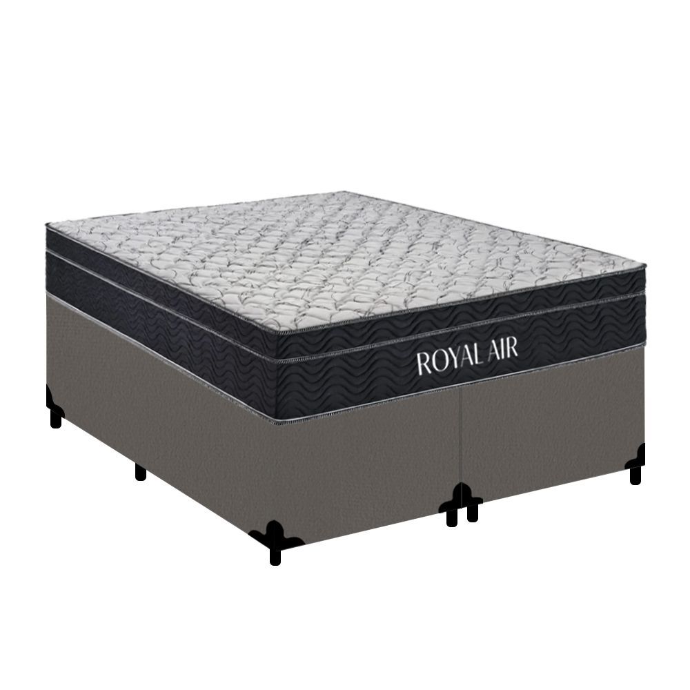 Cama Box com Colchão Queen Royal Air Pillow Top Molas Ensacadas Suede Antiácaro Bege Royal
