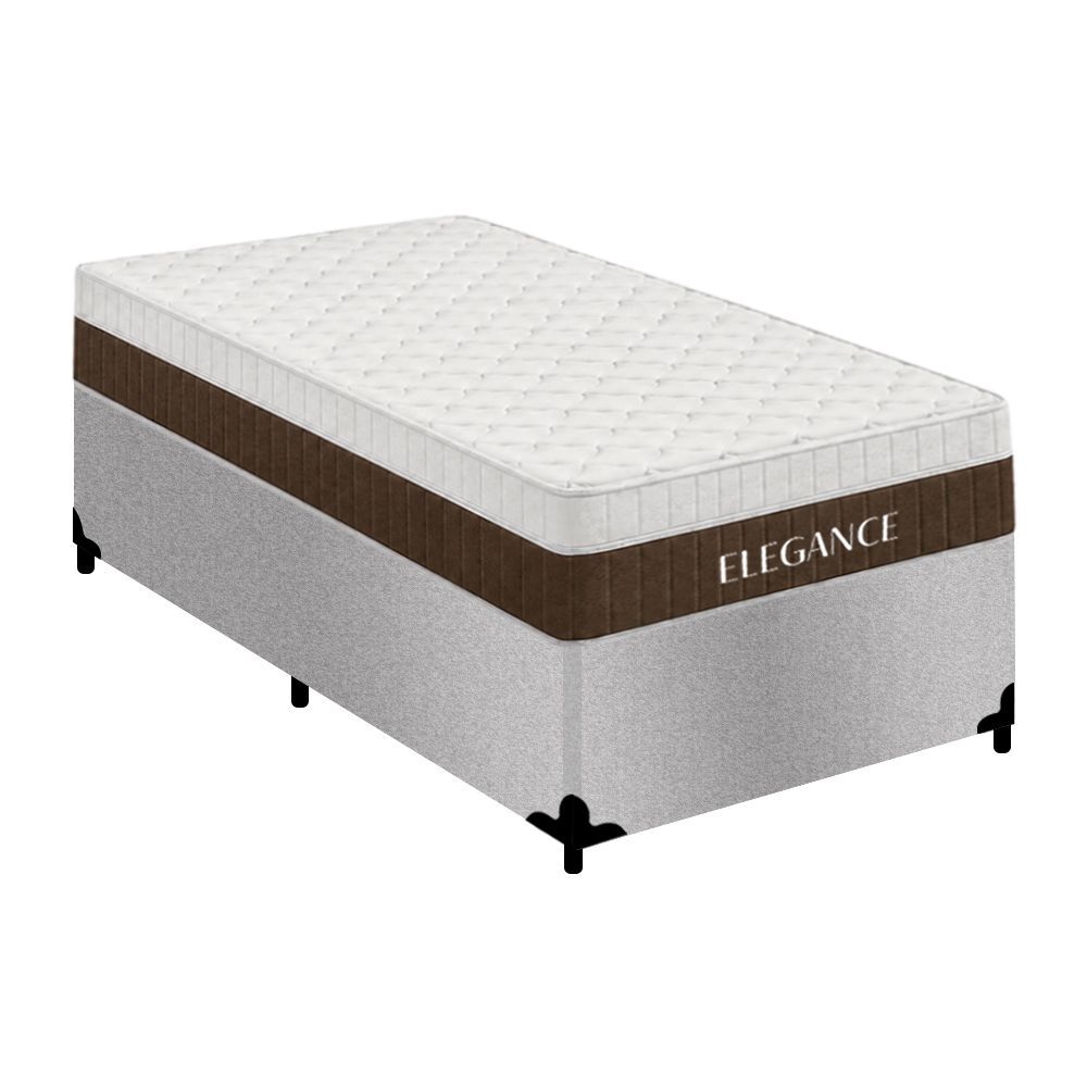 Cama Box com Colchão Solteiro Elegance Molas Ensacadas Suede com Revestimento Liso Cinza Royal