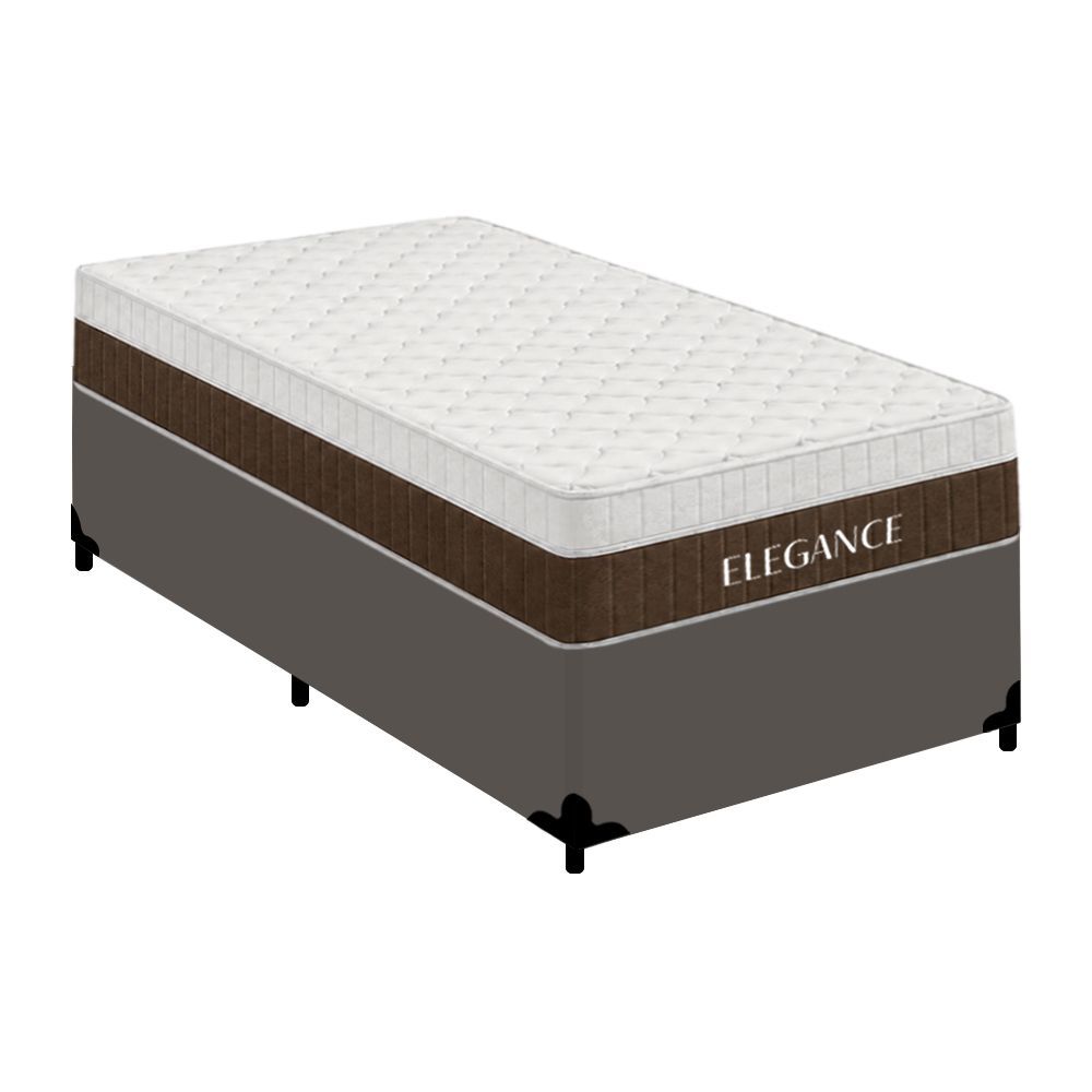 Cama Box com Colchão Solteiro Elegance Molas Ensacadas Tecido Liso Cinza Royal