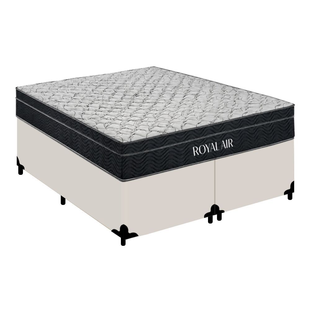 Cama Box com Colchão King Royal Air Pillow Top Molas Ensacadas Tecido Liso Branco Royal