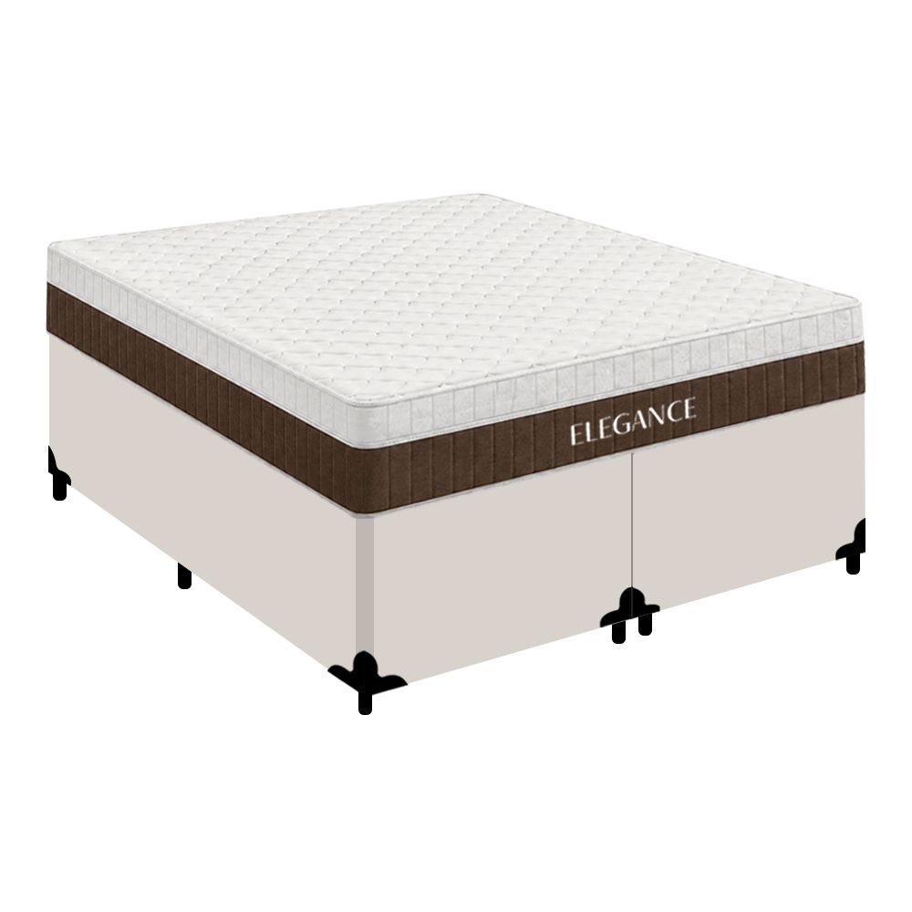 Cama Box com Colchão King Elegance Pillow Top Molas Ensacadas Tecido Liso Branco Royal