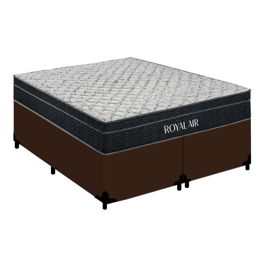 Cama Box com Colchão King Royal Air Pillow Top Molas Ensacadas Tecido Liso Marrom Royal