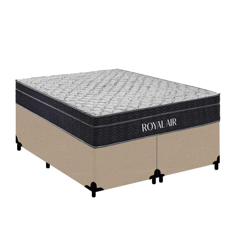 Cama Box com Colchão Queen Bipartido Royal Air Pillow Top Molas Ensacadas Suede Antiácaro Bege Royal