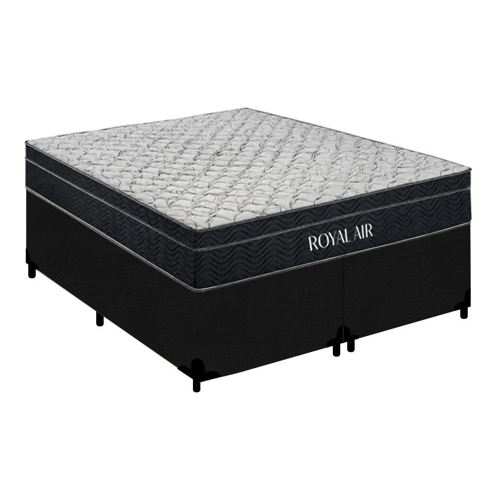 Cama Box com Colchão King Royal Air Pillow Top Molas Ensacadas Tecido Suede Preto Royal