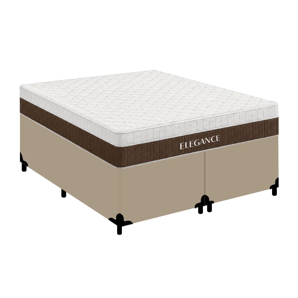 Cama Box com Colchão Queen Elegance Bipartido Molas Ensacadas Tecido Liso Bege Royal