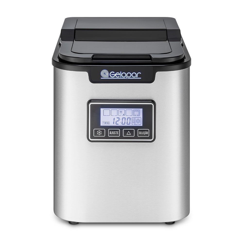 Máquina de Gelo Portátil Gelopar GMGD15PR 12kg 24h 2,5L Painel Digital Tamanho Ajustável Inox 220V
