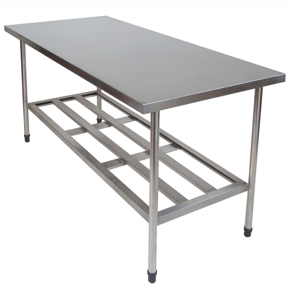 Mesa de Apoio S42 Lisa com Prateleira Gradeada 190cm com Sapatas Niveladoras Inox Sulfisa