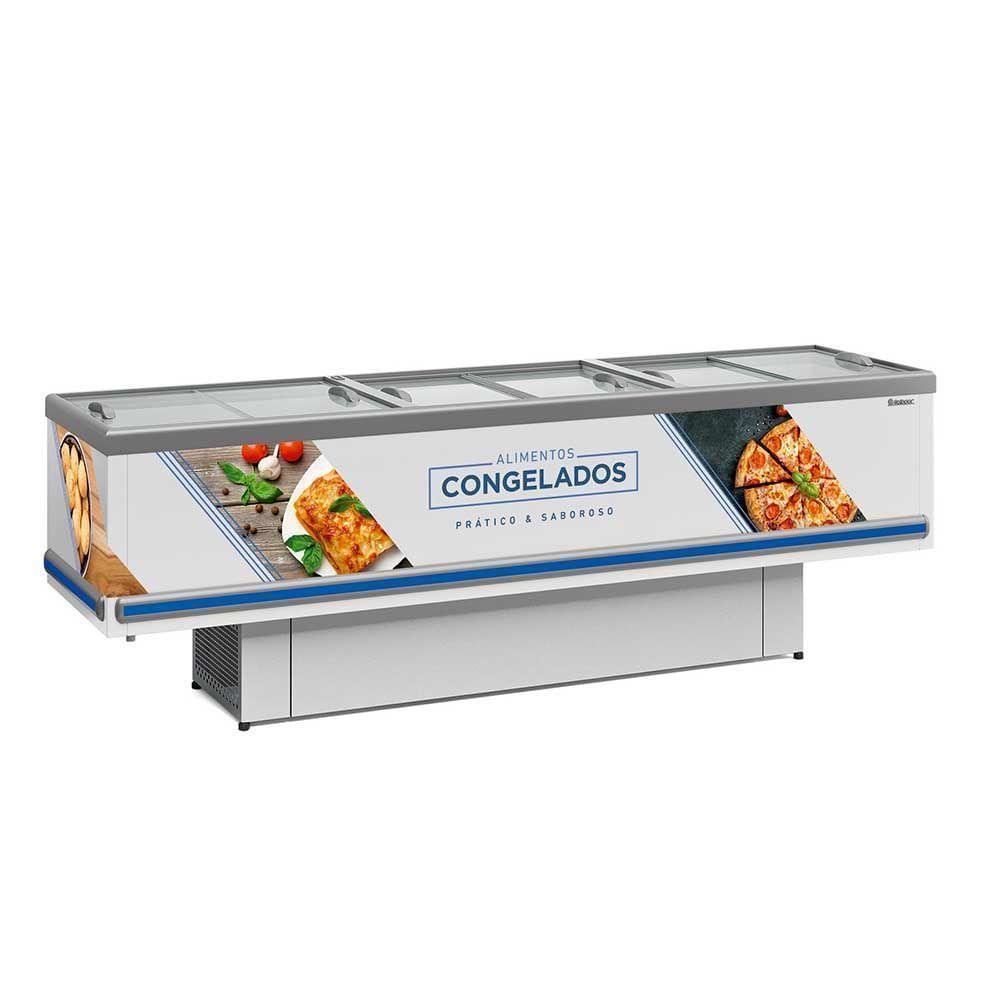 Ilha Expositor Vidro Reto Gelopar GESV290R 819L sem Porta Branco Adesivada Standard Dupla Ação 220V