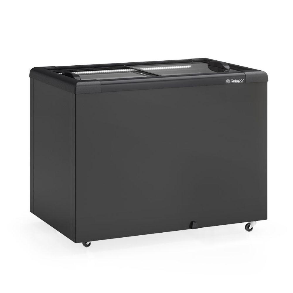 Freezer Horizontal Plano Gelopar Manual 295L Vidro Reto Deslizante GHD300LB All Black Preto 220V