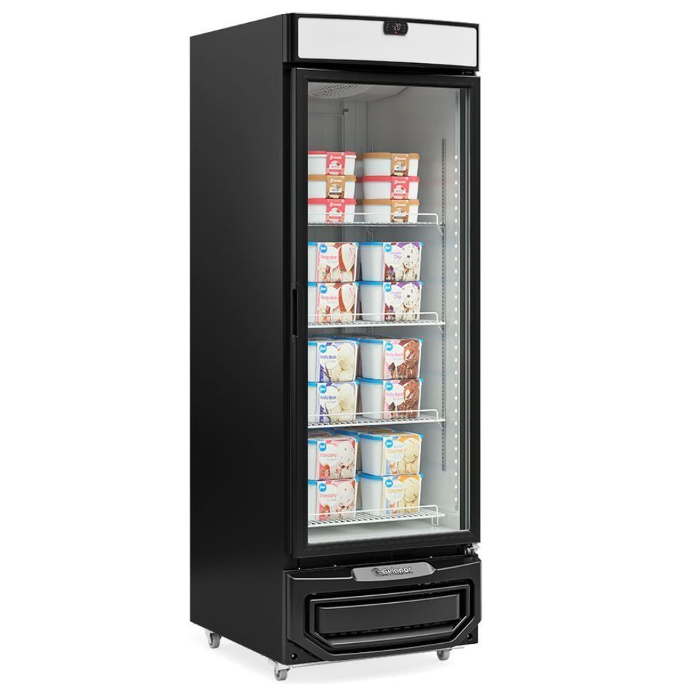 Freezer Vertical Ar Forçado Gelopar GFI57LP Semiautomático 572L Inverter com LED e Porta de Vidro Temperado Preto 220V