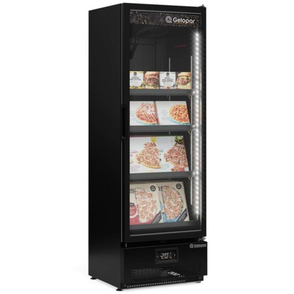 Freezer Expositor Vertical Gelopar GCVC45CB 445L 1 Porta Preto Conservador Conveniencia 220V
