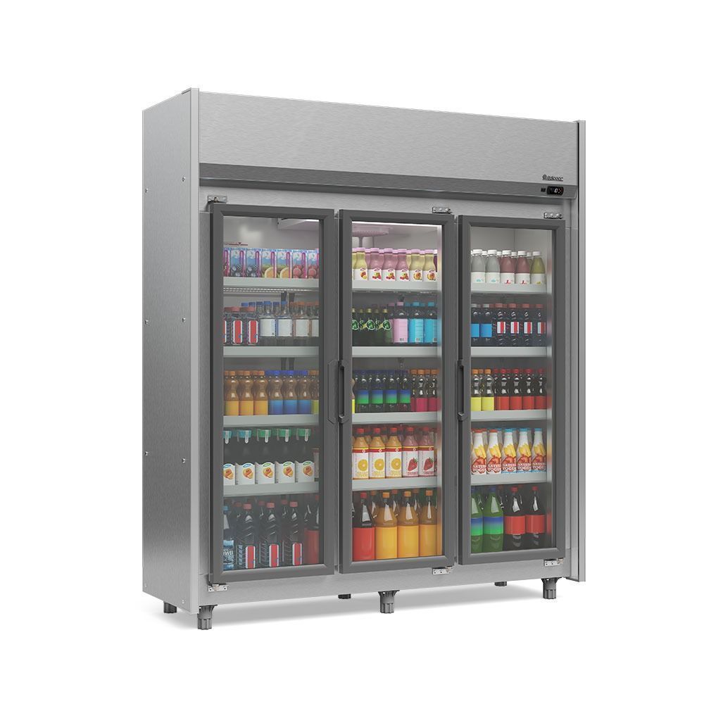 Expositor Refrigerador Vertical Auto Serviço Gelopar GEAS3P 1200L 3 Portas Inox 4 Prateleiras 220V
