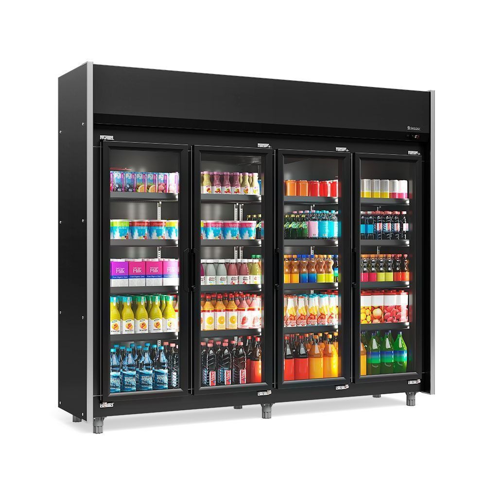 Expositor Refrigerador Vertical Gelopar GEAS4PLB 1580L 4 Portas All Black Preto 220V