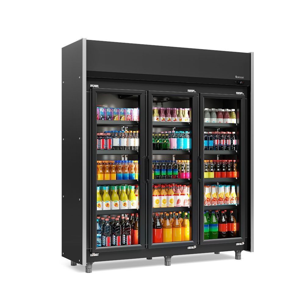 Expositor Refrigerador Vertical Gelopar GEAS3PLB 1200L 3 Portas Preto 4 Prateleiras 220V
