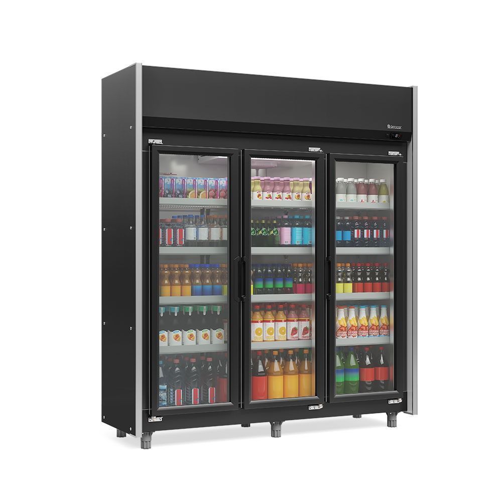 Expositor Refrigerador Vertical Auto Serviço Gelopar GEAS3P 1200L 3 Portas Preto 4 Prateleiras 220V