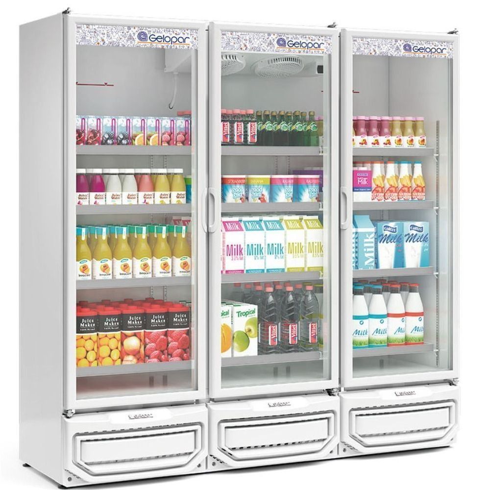 Expositor Refrigerador Vertical Conveniencia Gelopar GCVR1450 1450L 3 Portas Branco 220V