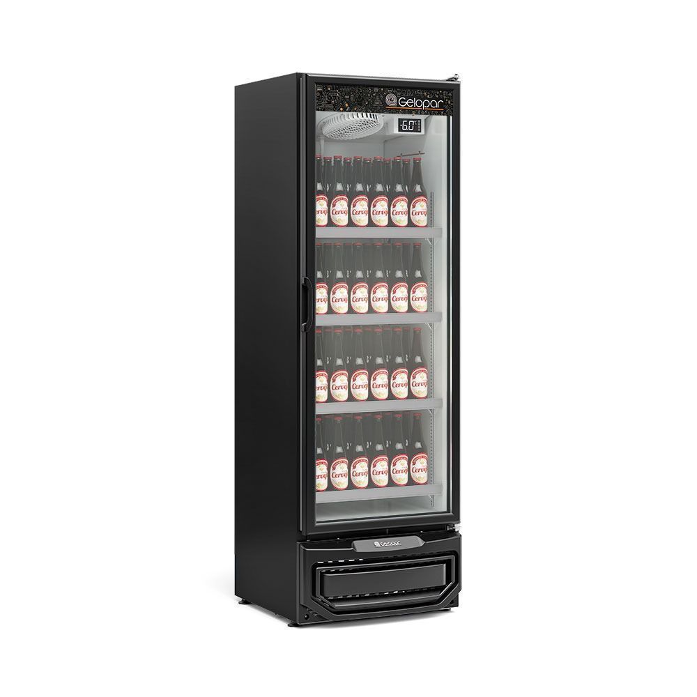 Expositor de Bebidas Vertical Gelopar GCBC45 450L 1 Porta Vidro Duplo Preto 220V