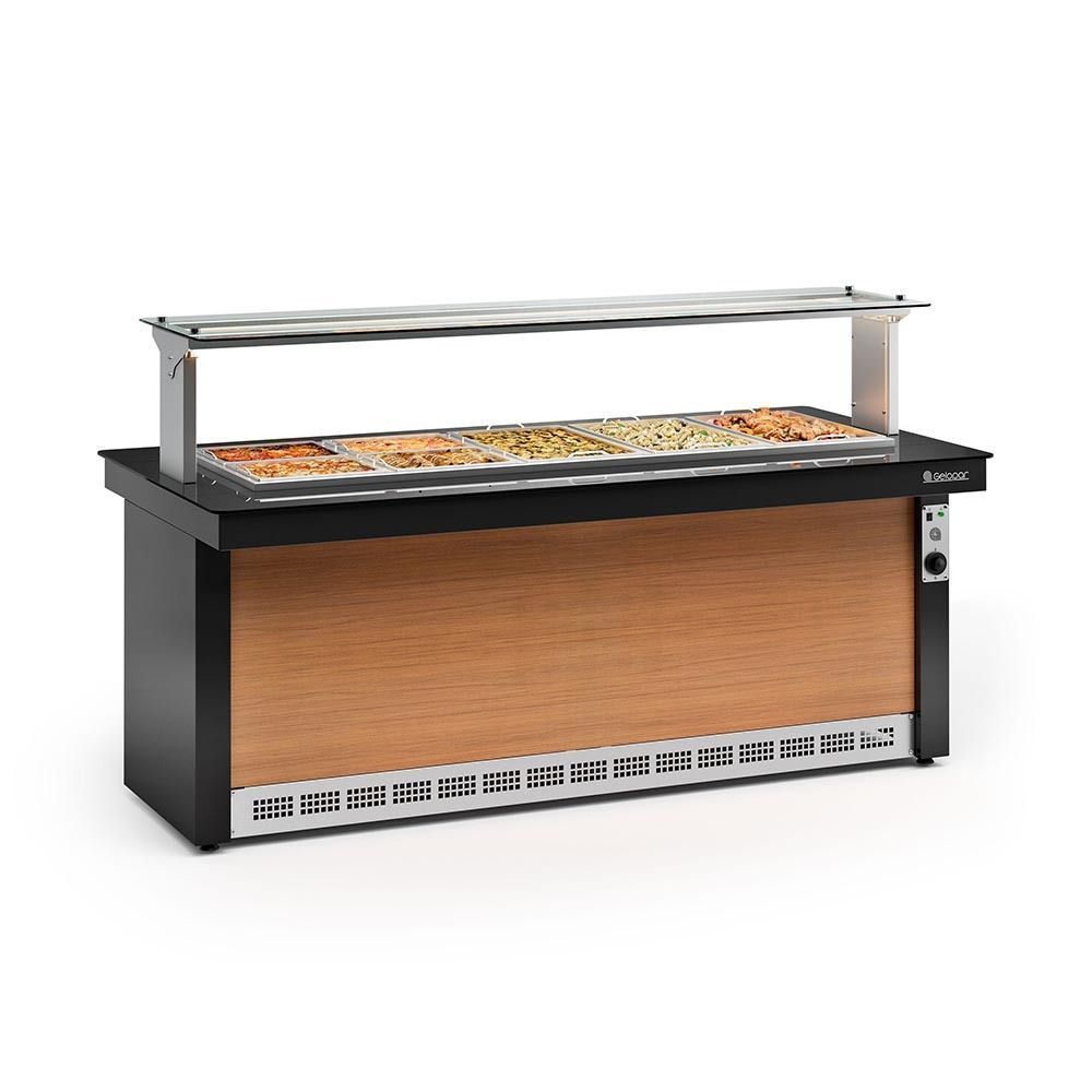 Buffet Quente GBTA200PR com Aquecimento por Banho Maria Iluminação LED 10 Cubas Preto Gelopar