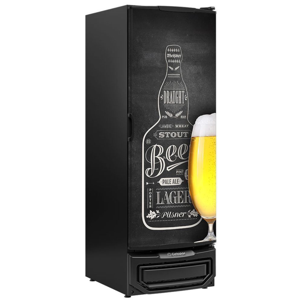 Cervejeira Vertical GCB57BIN 572L com Temperatura Regulável -6 graus C a +3 graus C e Porta de Vidro Preta Gelopar Bivolt