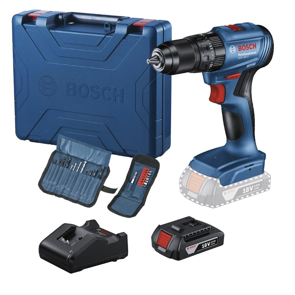 Furadeira Parafusadeira Bosch Profissional GSB185LI-1BX com 23 Acessórios 180W Azul 18V