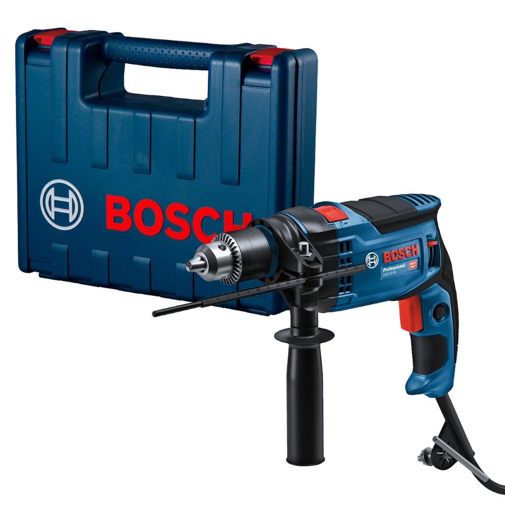 Furadeira de Impacto Bosch para Uso Profissional GSB 16 RE com Chave de Mandril Empunhadeira Auxiliar Limitador