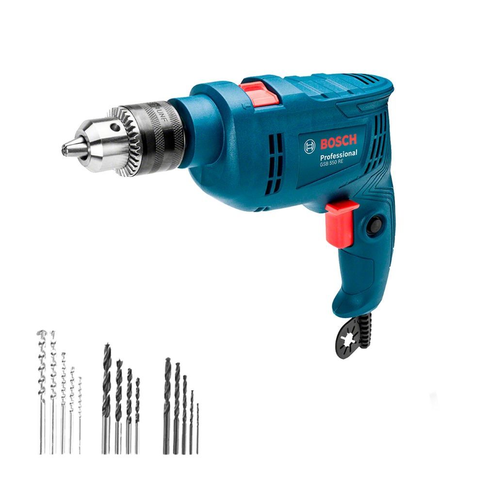 Furadeira de Impacto Bosch para Uso Profissional GSB 550 com 14 Acessórios 550W Azul 110V
