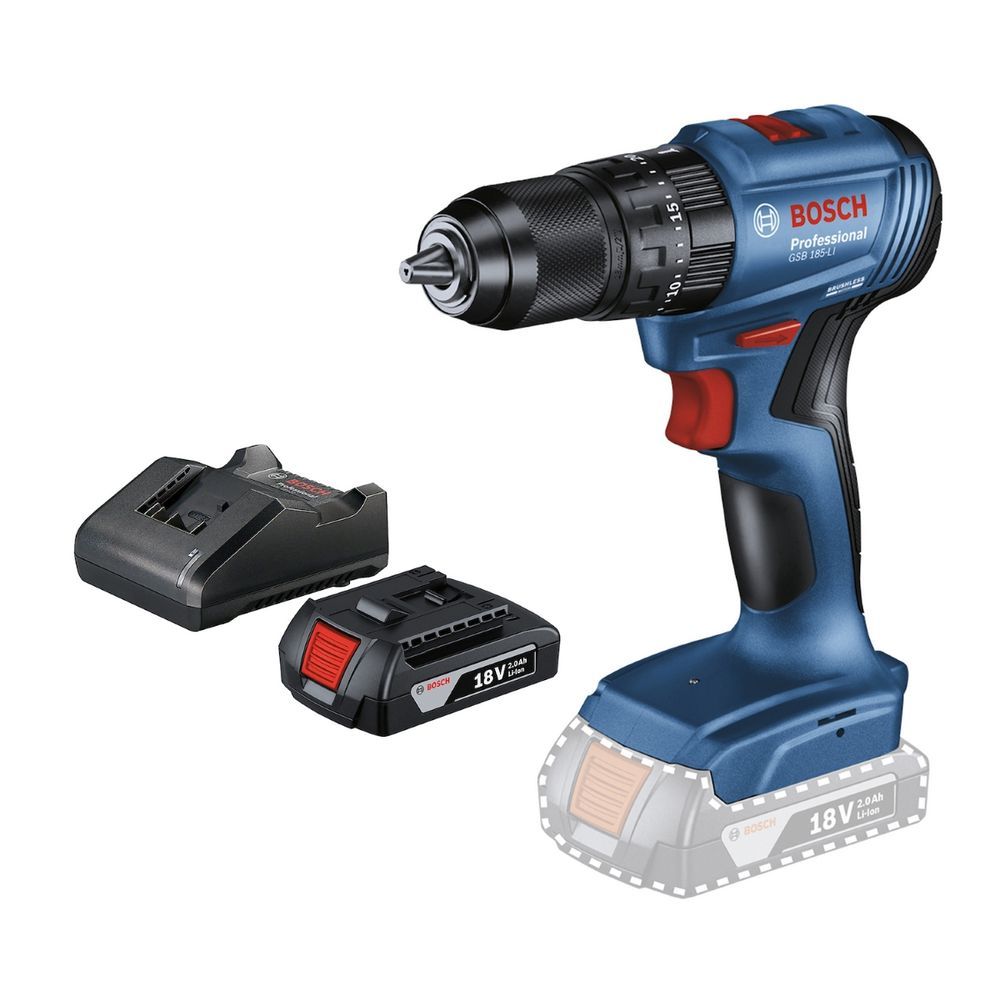 Furadeira Parafusadeira Bosch Profissional GSB 185-LI com Bateria 2.0Ah 50W Verde 18V