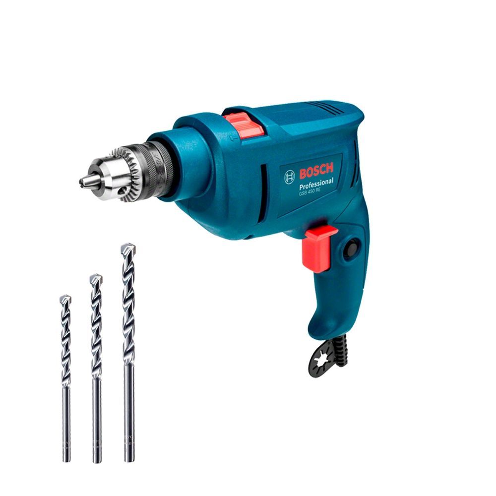 Furadeira de Impacto Bosch para Uso Profissional GSB 450 RE com 3 Brocas 450W Preto 220V