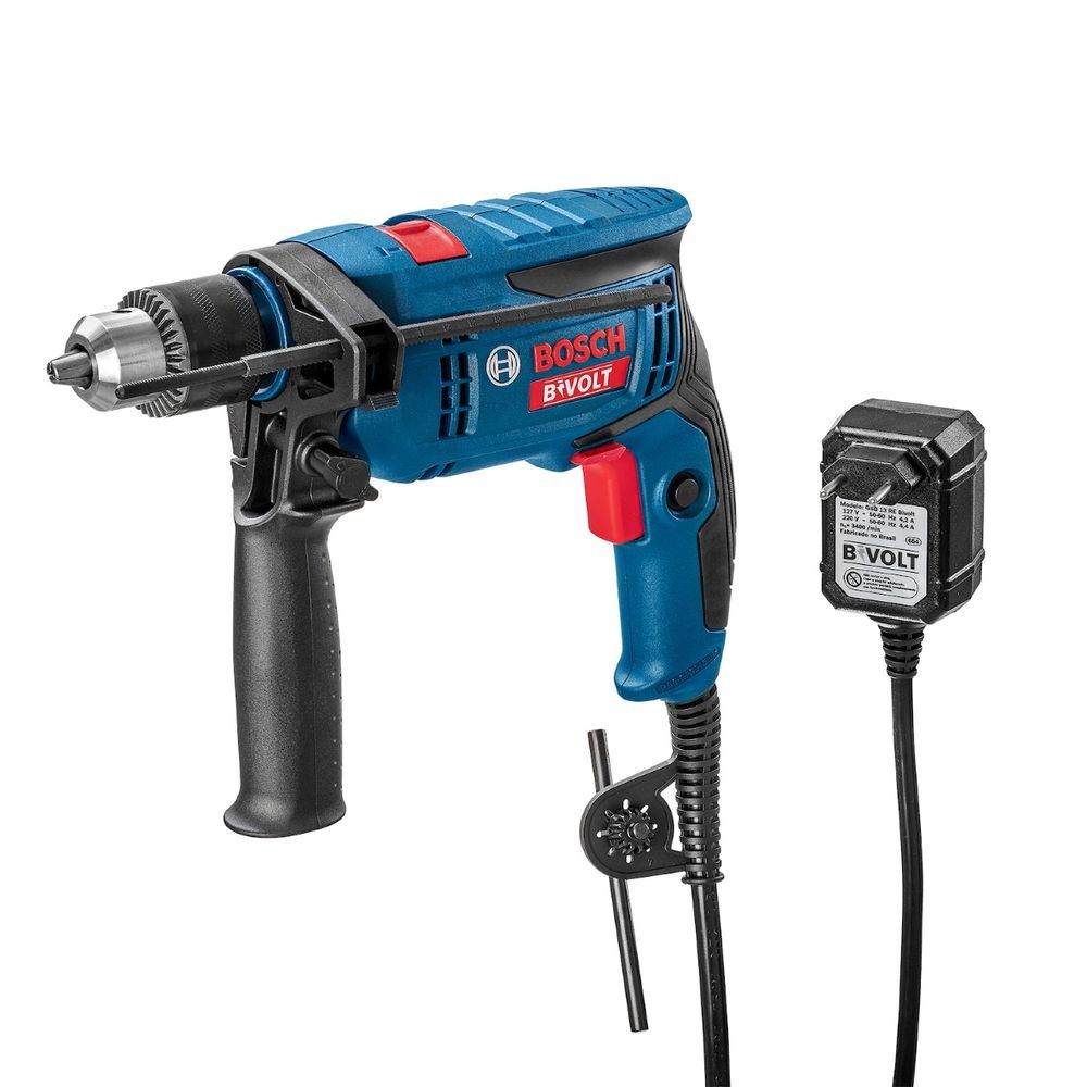 Furadeira de Impacto Bosch para Uso Profissional GSB 13 RE com Chave de Mandril e Empunhadeira Auxiliar e Limitador