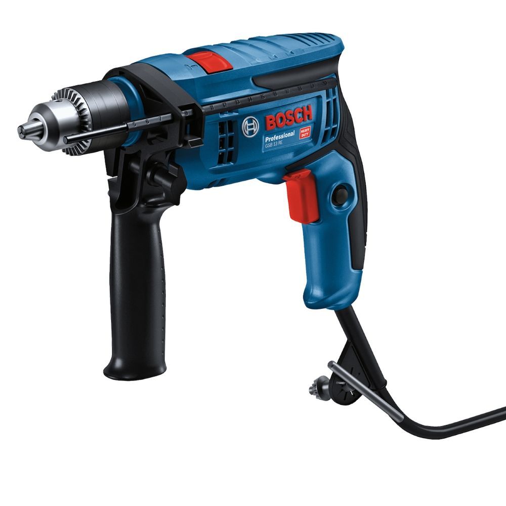 Furadeira de Impacto Bosch para Uso Profissional GSB 13 RE com Chave de Mandril Empunhadeira Auxiliar Limitador
