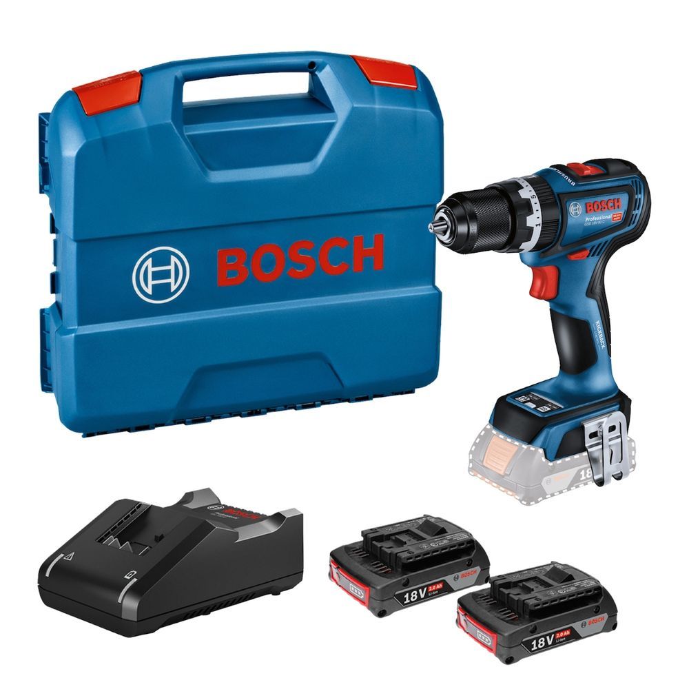 Furadeira Parafusadeira Bosch para Uso Profissional GSB 18V-90C com 2 Baterias 2,0Ah e Maleta 500W Verde 18V