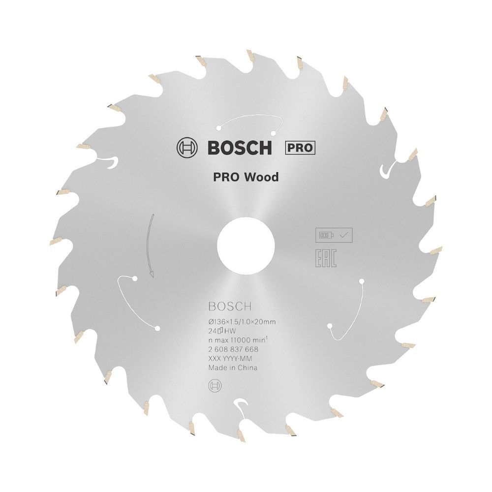 Disco de Serra Circular Pro Wood Cordless Corte Preciso em Madeira Macia e Maciça 136mm 24 D Bivolt Bosch