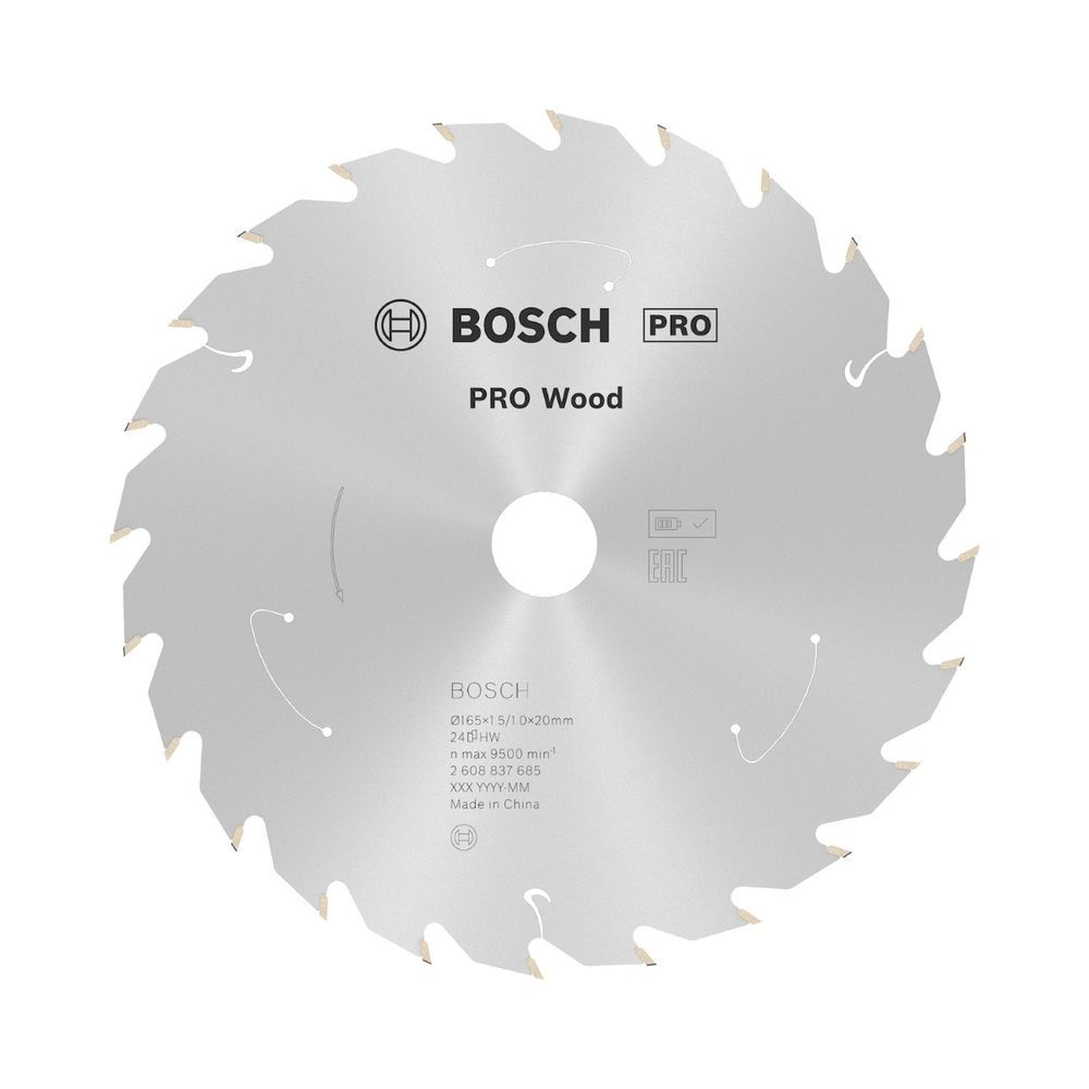 Disco de Serra Circular Pro Wood Cordless 165mm 24 D com Corte Extra Fino e Dentes de Carbeto de Tungstênio Prata Bosch