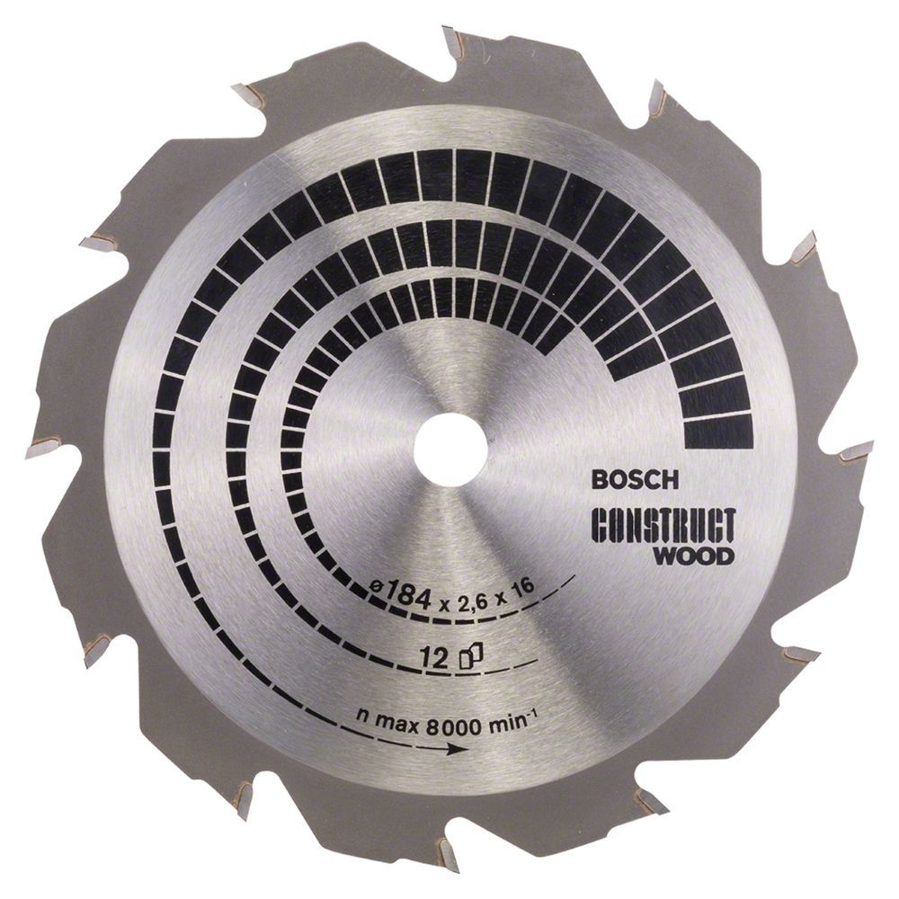 Disco de Serra Circular Construct Wood Corte em Madeira com Resíduos Corpo em Aço Temperado SK5 184x16mm 12D Bosch