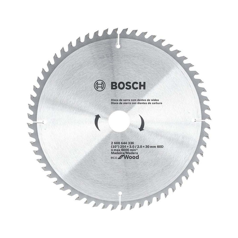 Disco de Serra Circular Ecoline 254x30mm 60D para Madeira com Dentes em Carbeto de Tungstênio e Geometria ATB Bosch