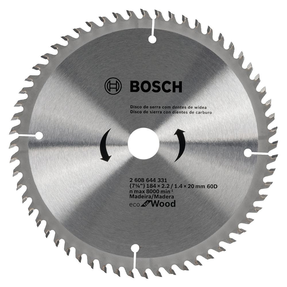 Disco de Serra Circular Ecoline 184mm 60 Dentes Corte em Madeira com Carbeto de Tungstênio Prata Bosch