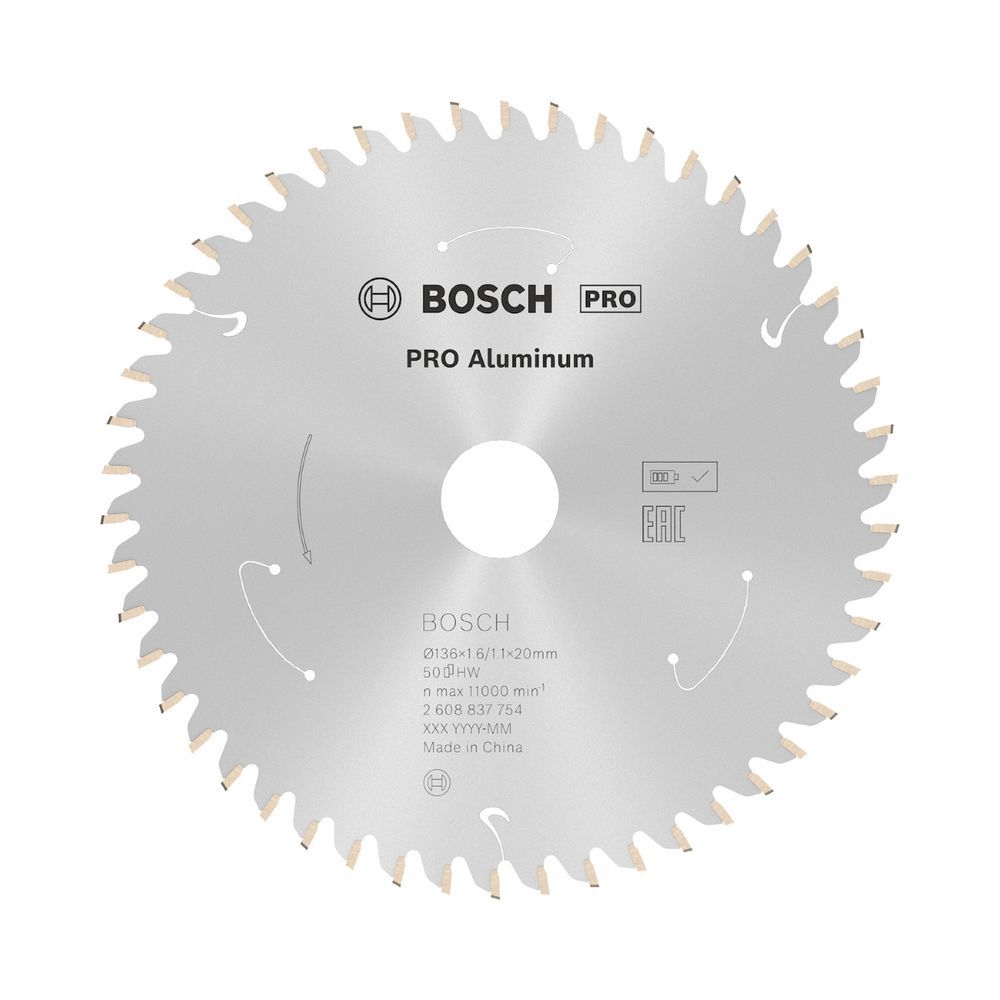 Disco de Serra Circular Pro Aluminium Cordless Corte Preciso em Metais Não Ferrosos 136mm 50D Prata Bosch
