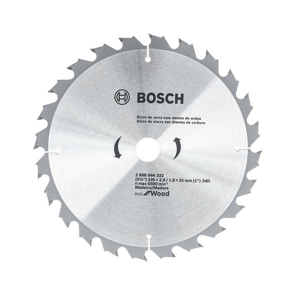 Disco de Serra Circular Ecoline 235MM 24D com Dentes de Carbeto de Tungstênio para Cortes Precisos em Madeira Prata