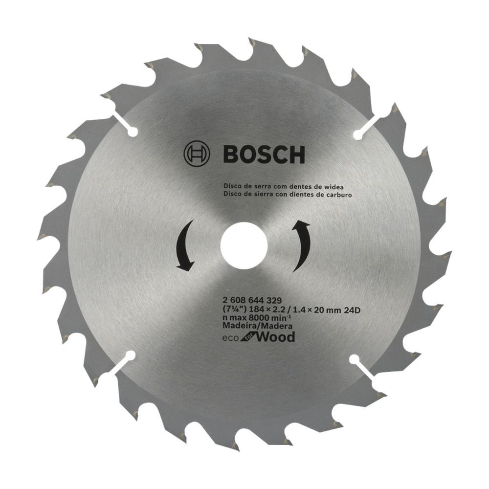 Disco de Serra Circular Ecoline 184X20MM 24 Dentes com Geometria ATB e Ranhuras de Expansão Aço Temperado Bosch