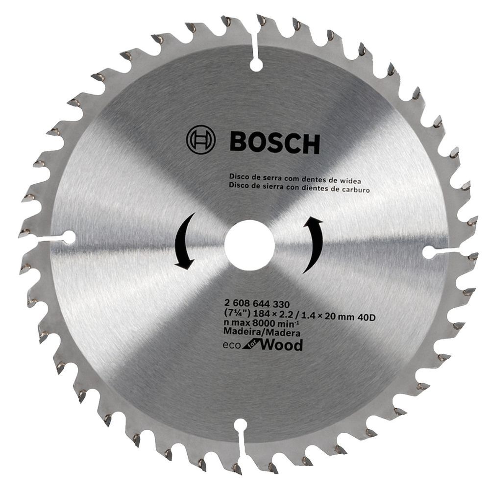 Disco de Serra Circular Ecoline 184mm 40 Dentes Carbeto de Tungstenio Aco Temperado Prata Bosch